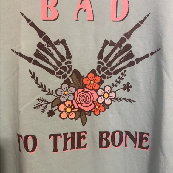 NWT 'BAD TO THE BONE' Graphic Short Sleeve Relaxed Tee PLUS 1X #S - Picture 2 of 6